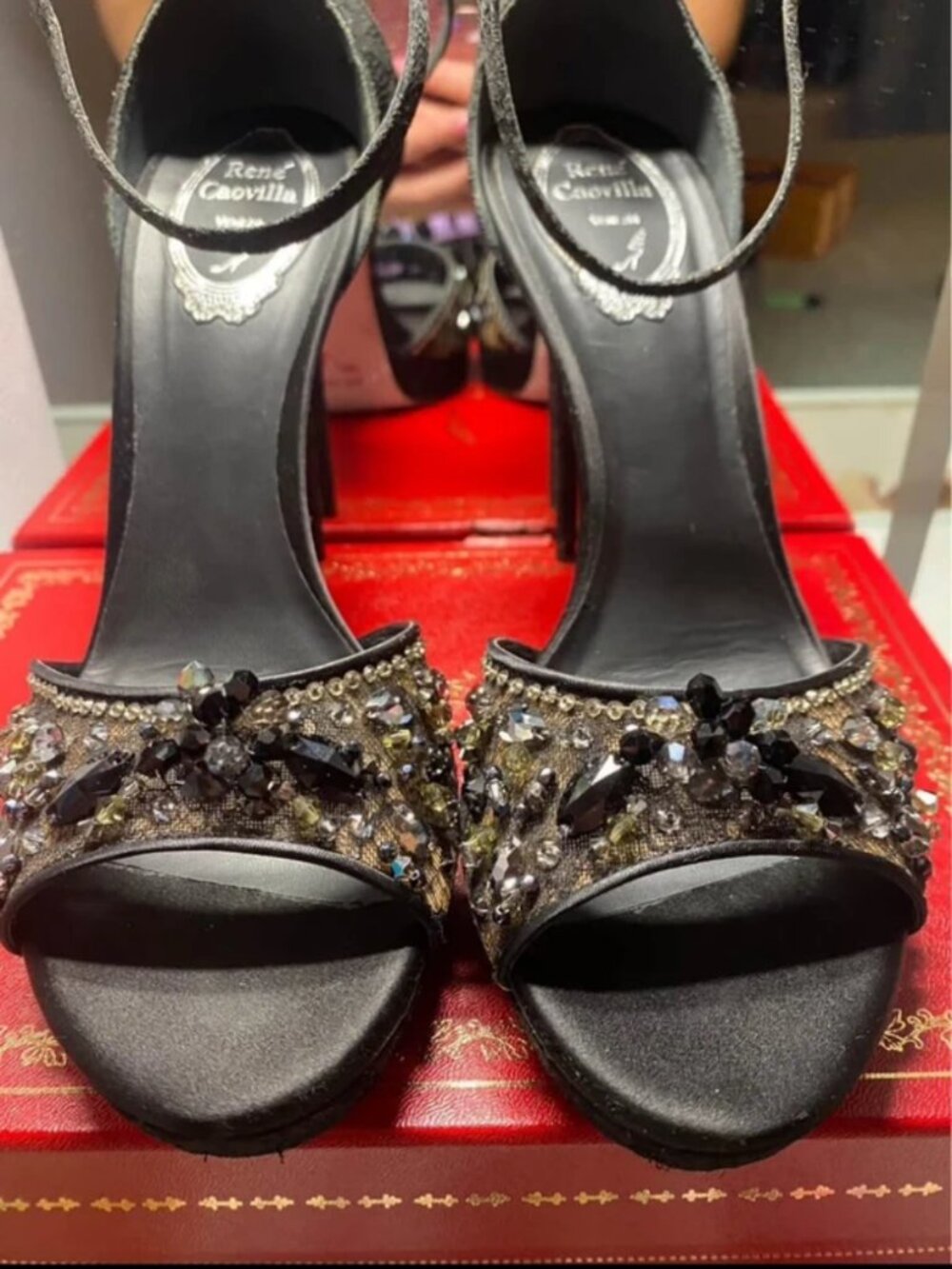 René Caovilla Embellished Lace Sandals